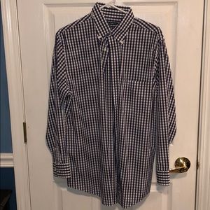Dark blue and white checkered button up
